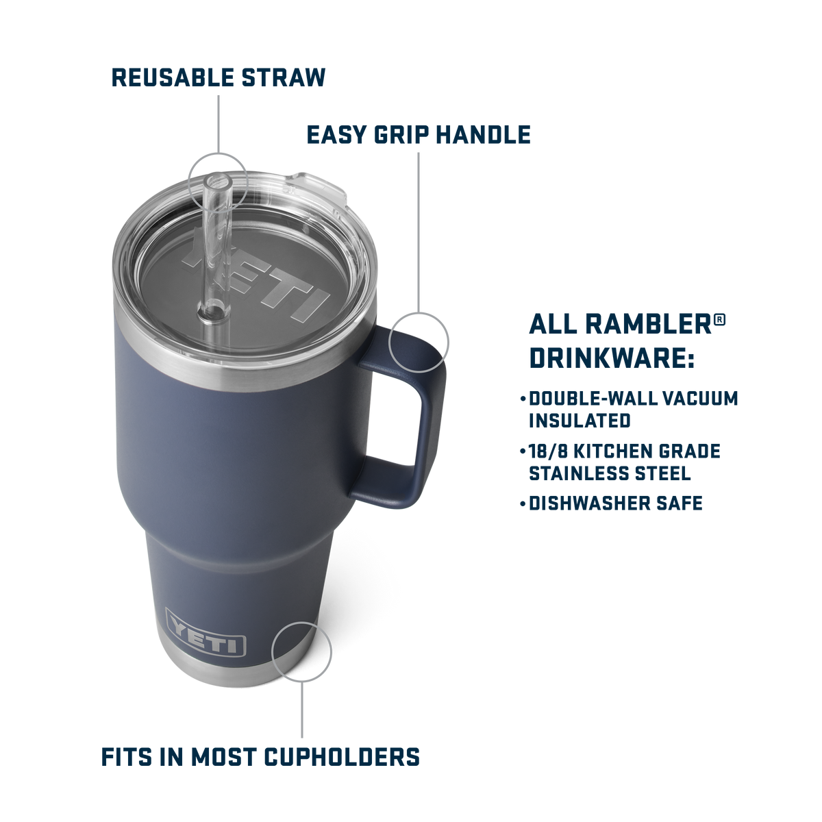 Rambler 35 oz (1 L) Straw Mug - Navy - straw