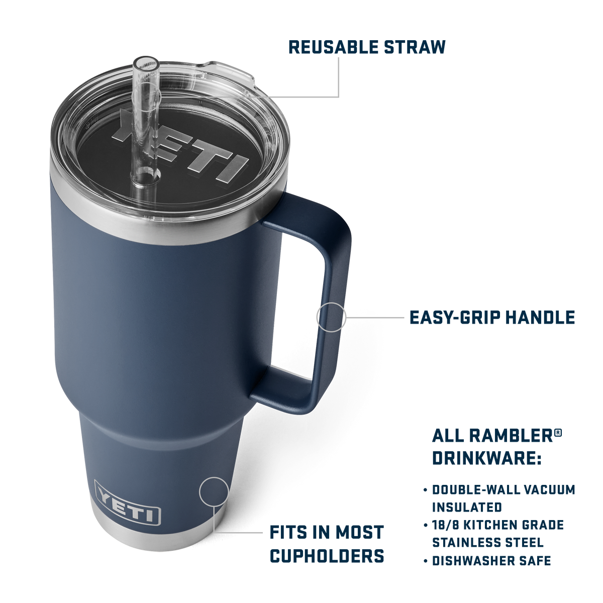Rambler 42 oz (1.2 L) Straw Mug - Navy - straw