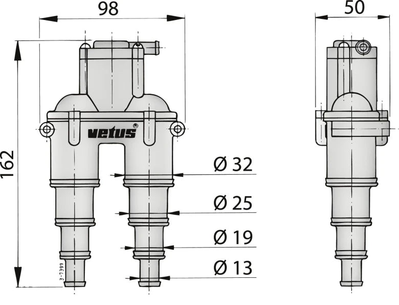 VETUS Airvent with hose (incl. 4 m hose and skin fitting), for Ø 13 - 32 mm hose AIRVENTH - view 2