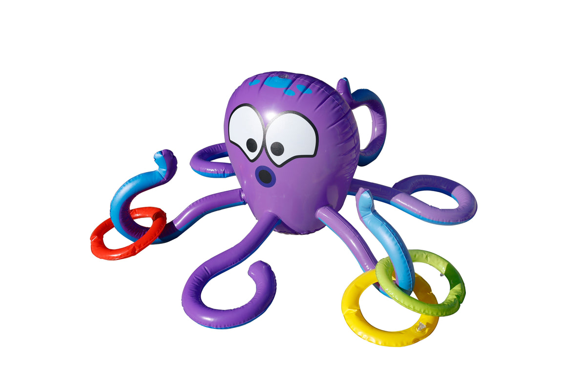 Inflatable Octopus Sprinkler & Tossing Game, 4 Inflatable Rings and Hose Connector - Ages 3+