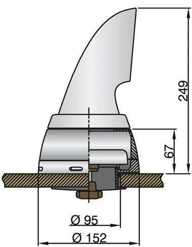 VETUS Stainless steel AISI 316 dorade box for all cowl ventilators Ø 75 mm ID. Deck thickness > 25 mm requires BOXAD75 BOXS75