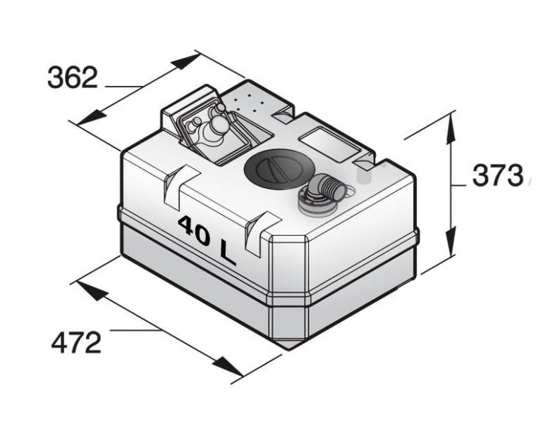 VETUS Synthetic waste water tank 40 L incl. connections and insp. lid (excl. inlet fitting) BTANK40C - view 2