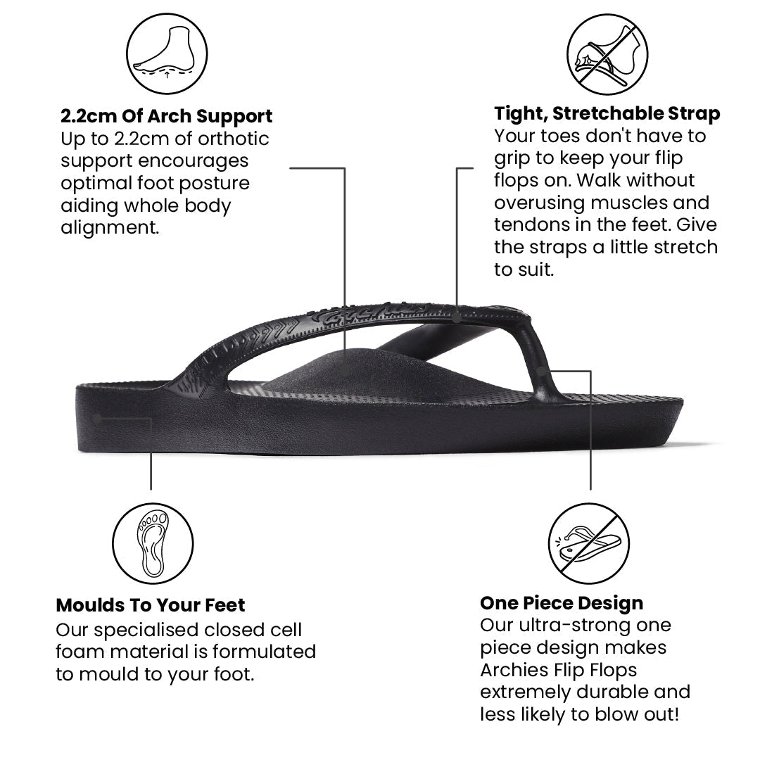 Archies Arch Support Thongs - Classic - Black