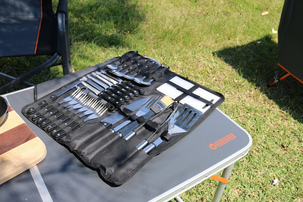 26 Piece Stainless Steel Cutlery and BBQ Set in Canvas Wrap with Handles - view 6