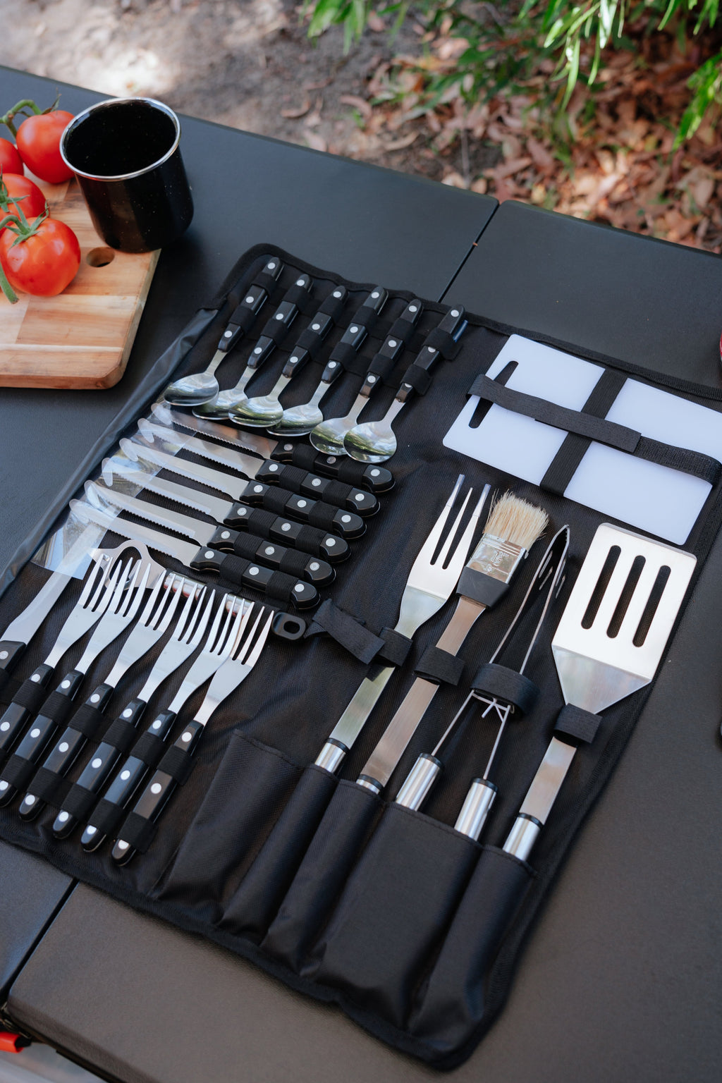 26 Piece Stainless Steel Cutlery and BBQ Set in Canvas Wrap with Handles - view 2