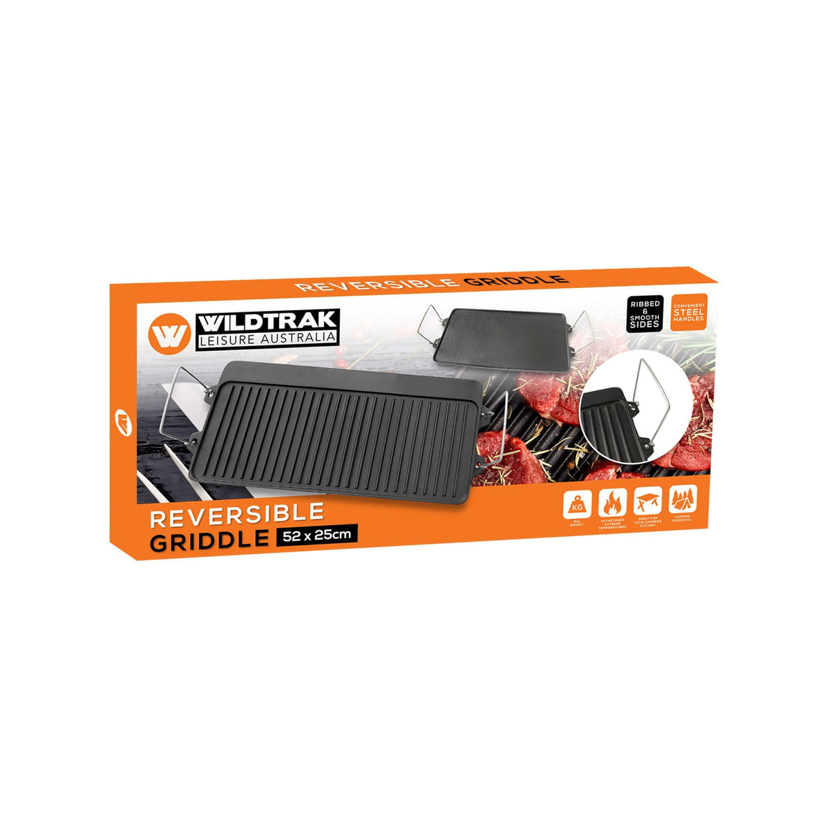 Wildtrak Reversible Cast-Iron Griddle with Handles 52x25cm, Pre-Seasoned - view 3