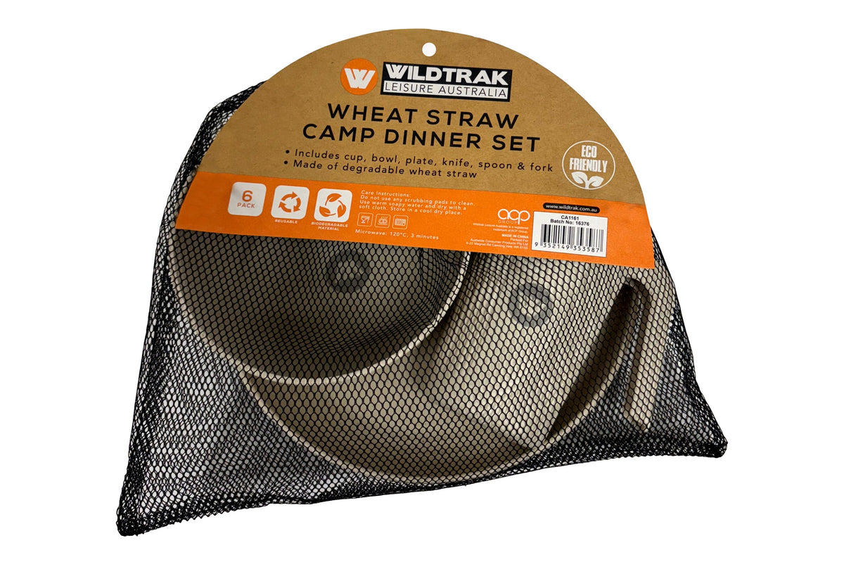 Wildtrak 6pc 1-Person Wheat Straw Dinner Set – Beige or Blue - view 16