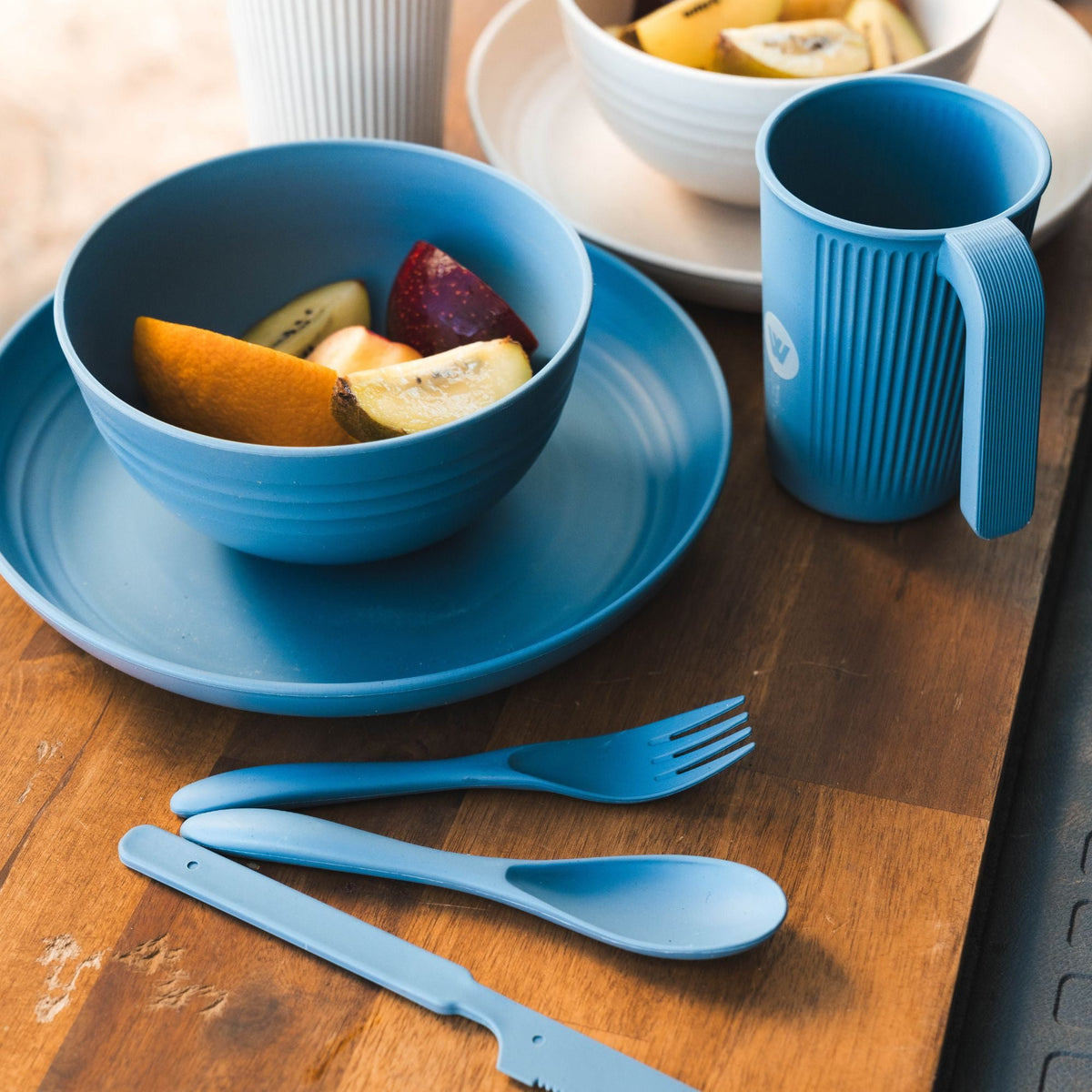 Wildtrak 6pc 1-Person Wheat Straw Dinner Set – Beige or Blue - view 6