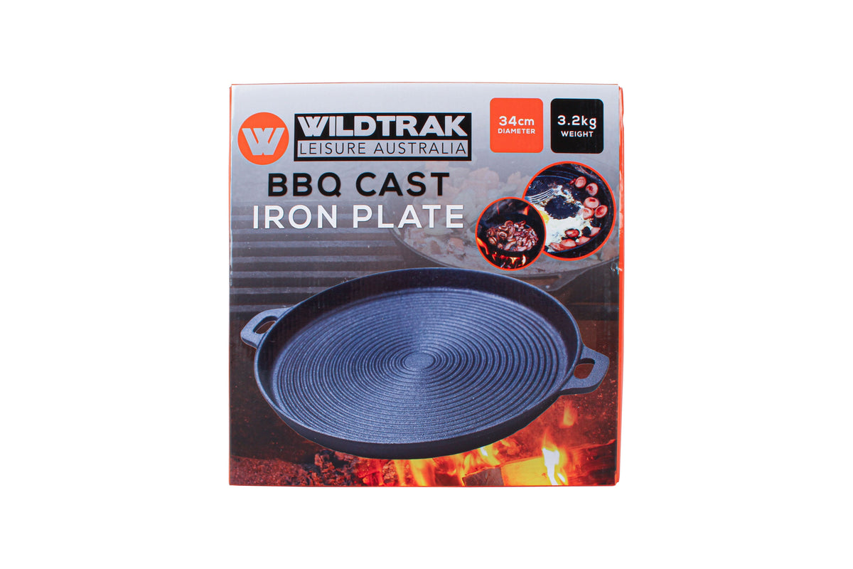 Wildtrak Pre-Seasoned Round Ribbed Cast Iron BBQ Plate with Handles 34cm - view 8