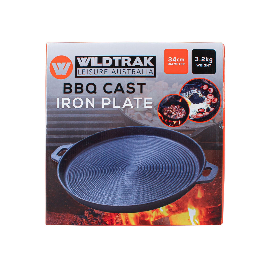 Wildtrak Pre-Seasoned Round Ribbed Cast Iron BBQ Plate with Handles 34cm - view 5