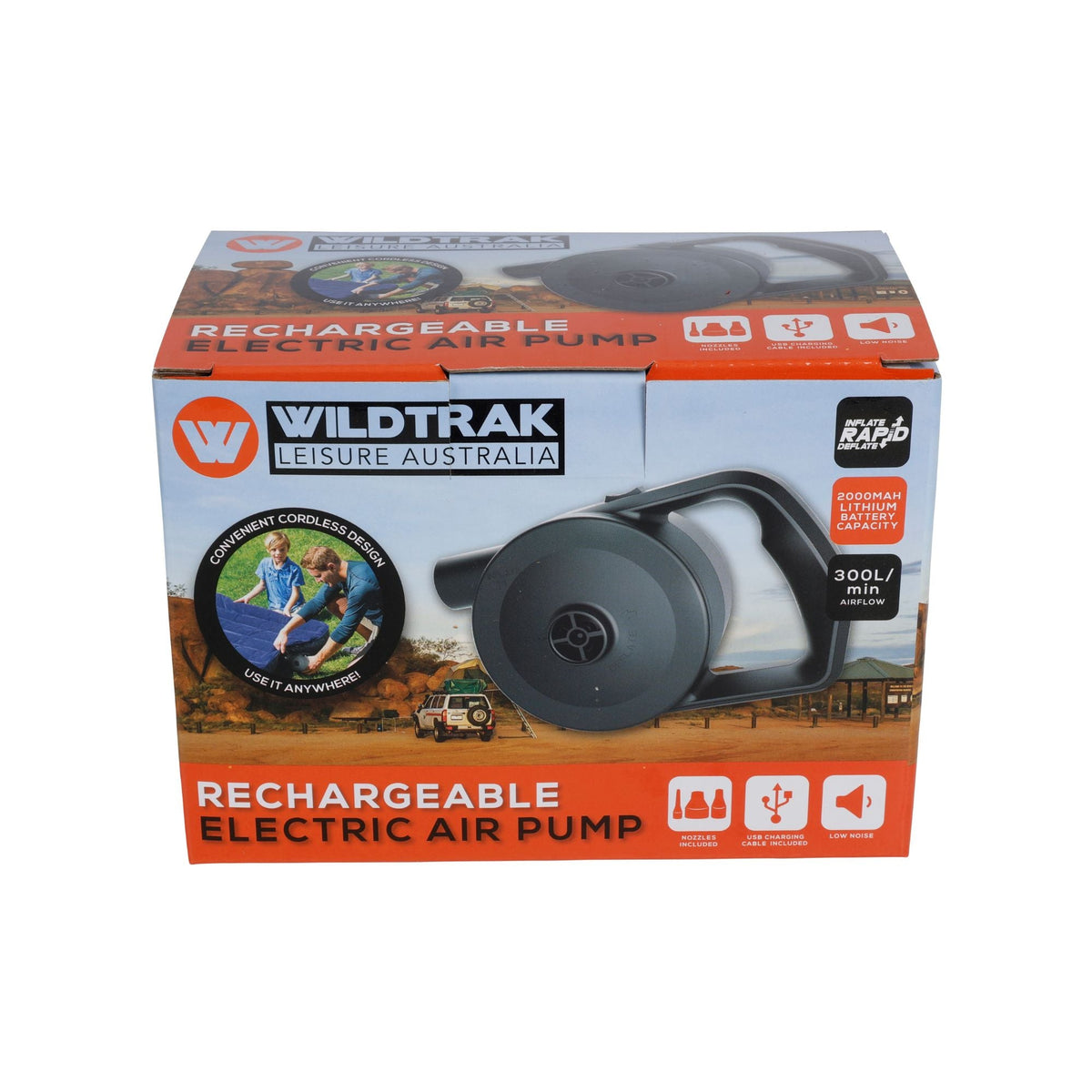 Wildtrak Rechargeable Portable Electric Air Pump with 3 Nozzle, Inflate/Deflate - view 9