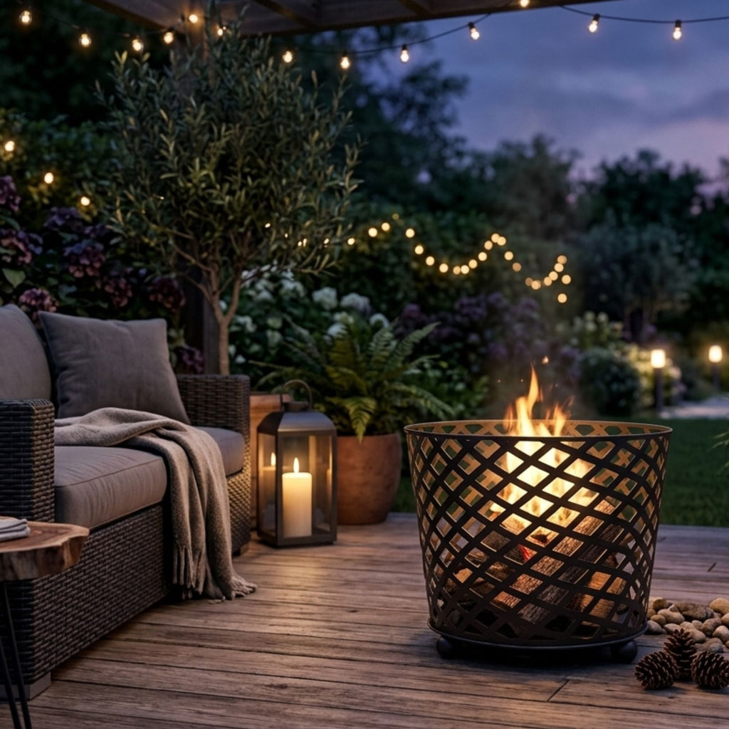 Ignite 38cm Black Steel Firepit/Planter/Wood Basket, Mesh Construction - view 2