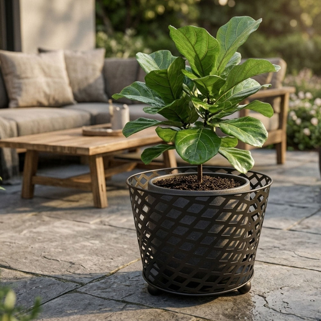 Ignite 38cm Black Steel Firepit/Planter/Wood Basket, Mesh Construction - view 3