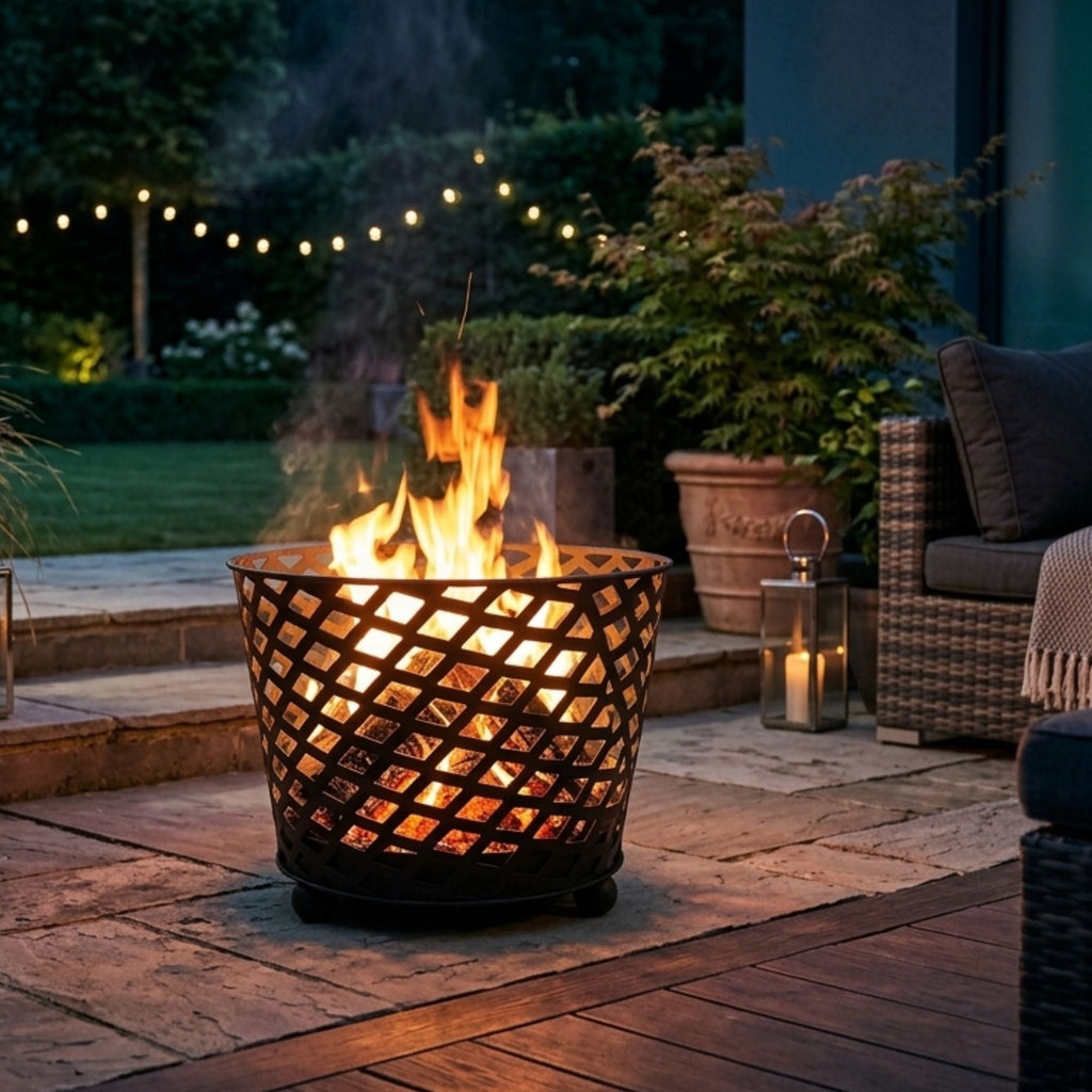 Ignite 38cm Black Steel Firepit/Planter/Wood Basket, Mesh Construction - view 4
