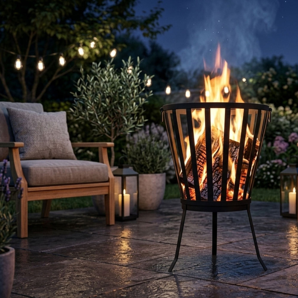 Ignite 58cm Black Steel Portable Firepit/Planter/Wood Storage Basket with Legs - view 5