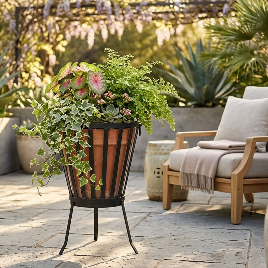 Ignite 58cm Black Steel Portable Firepit/Planter/Wood Storage Basket with Legs - view 3