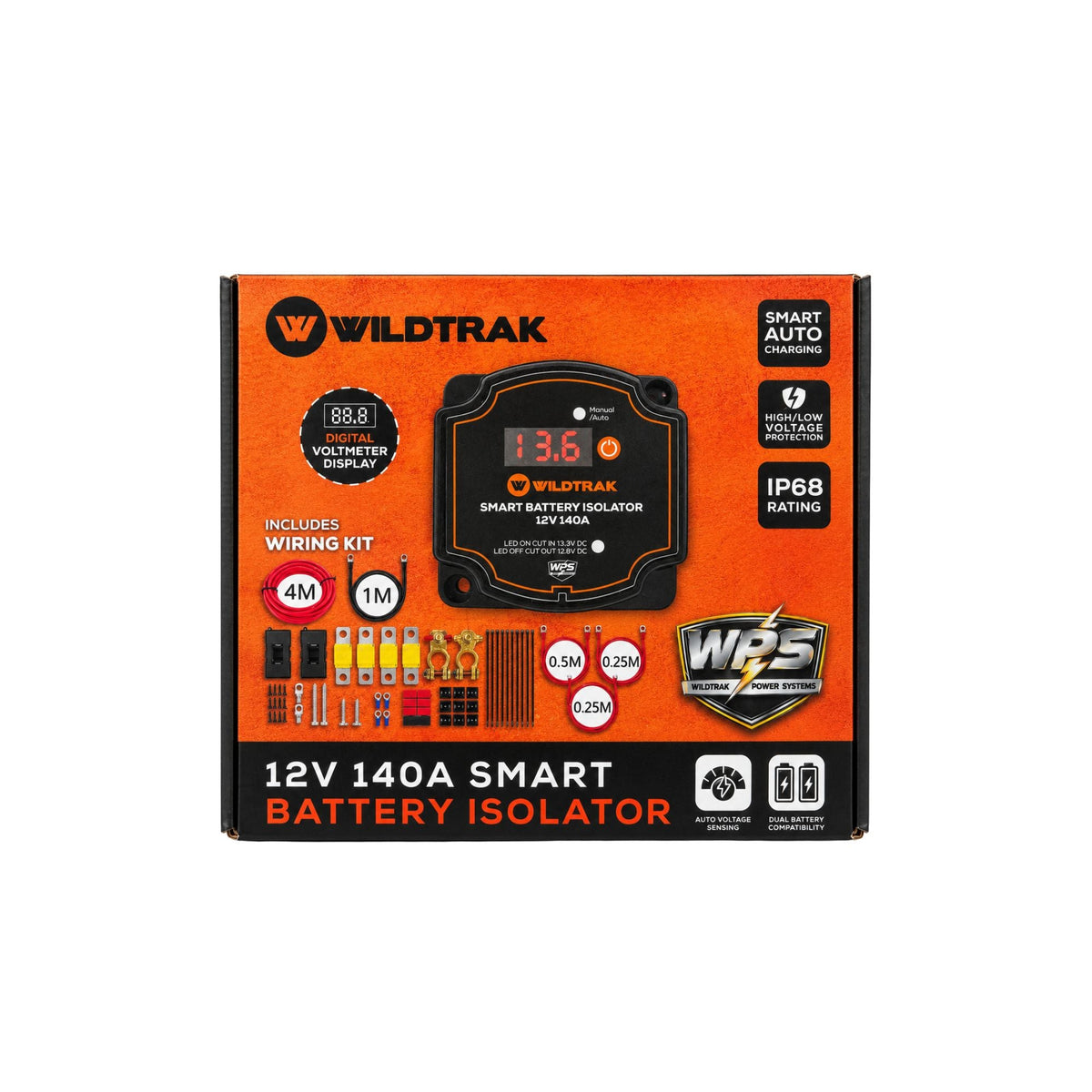 Wildtrak 140A Smart Battery Isolator with Wiring Kit