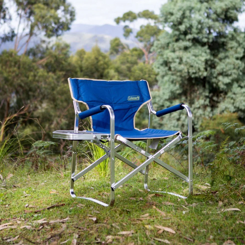 Coleman Flat Fold Directors Plus Camping Chair with Side Table - Blue - view 2