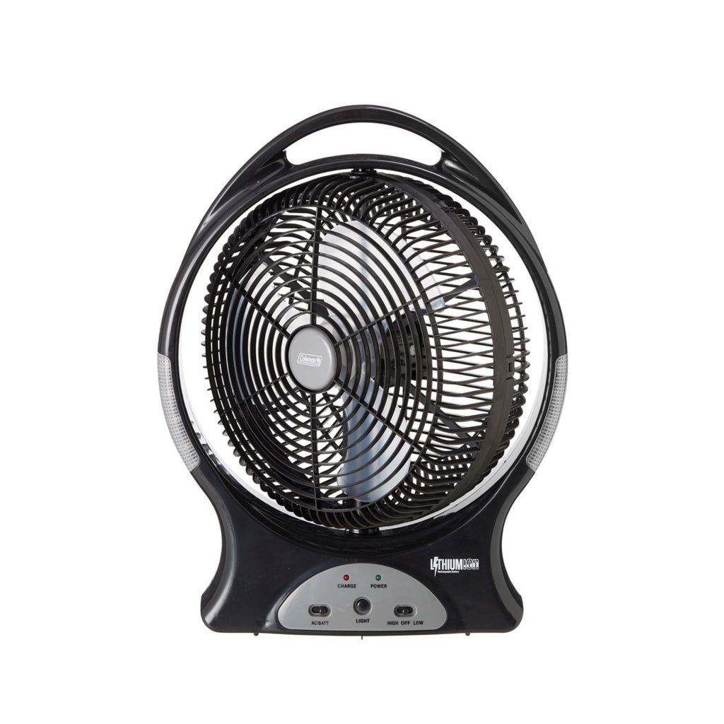 Coleman 240V Rechargeable Lithium Ion Fan with LED Lights 12”/30cm