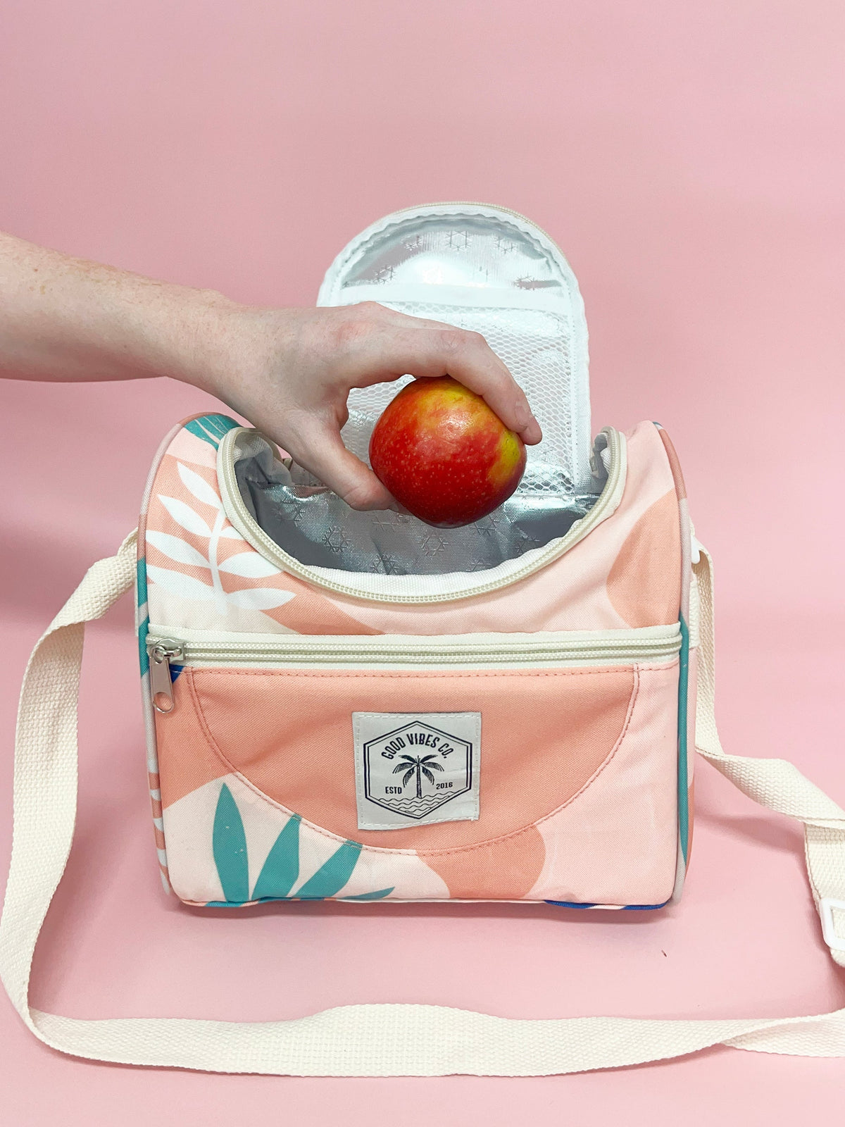 Blush Palm Lunch Cooler Companion, Removable Shoulder Strap, Zipped Storage Pocket - view 3