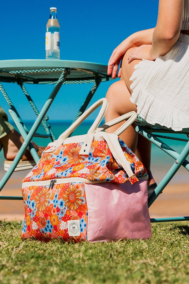Retro Summer Premium Insulated Picnic Cooler Bag, Carry Handles, 2 Separate Compartments, Holds 24+ Cans - view 5