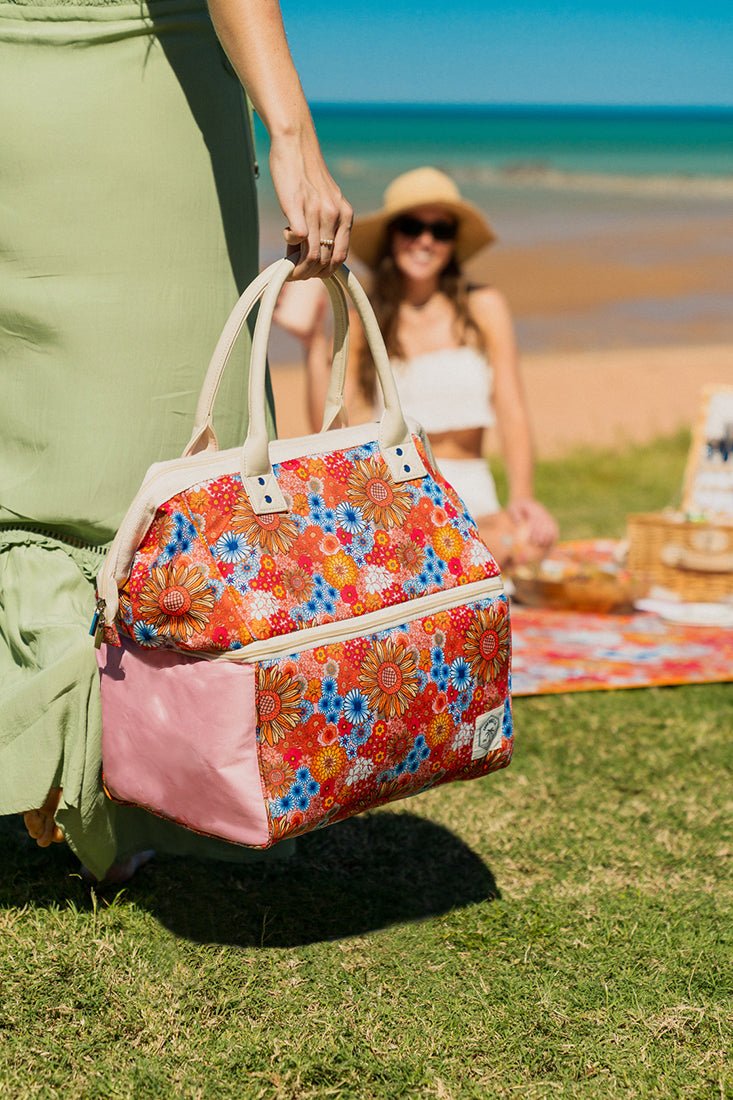 Retro Summer Premium Insulated Picnic Cooler Bag, Carry Handles, 2 Separate Compartments, Holds 24+ Cans - view 2