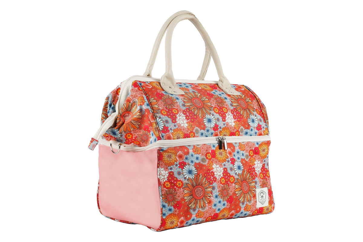 Retro Summer Premium Insulated Picnic Cooler Bag, Carry Handles, 2 Separate Compartments, Holds 24+ Cans