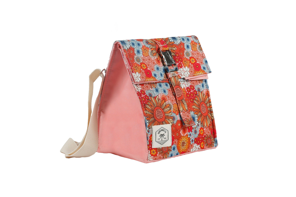 Retro Summer Insulated Lunch Bag, Removable Shoulder Strap, Metal Buckle