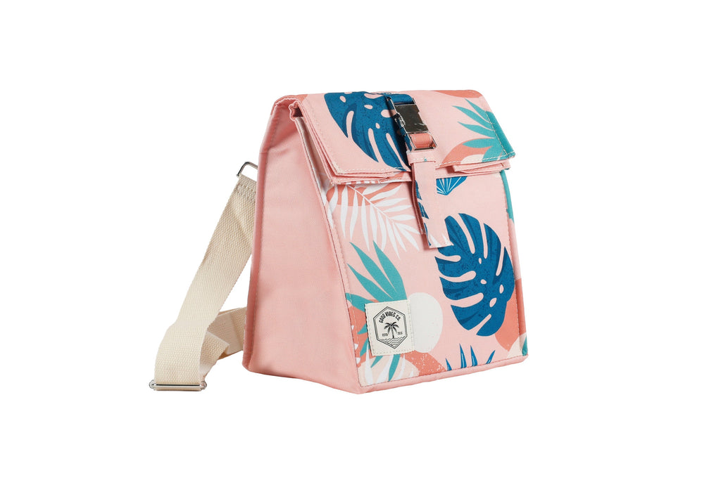 Blush Palm Insulated Lunch Bag, Removable Shoulder Strap, Metal Buckle