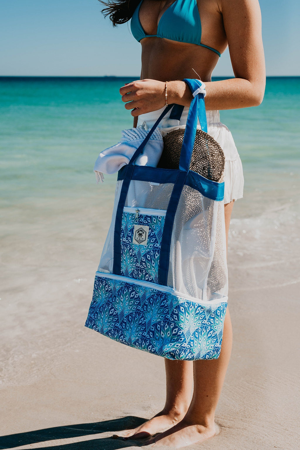 Peacock Paradise 2 in 1 Insulated Beach Cooler Bag, 2 Compartments, Mesh Top, Zipped Pocket - view 2