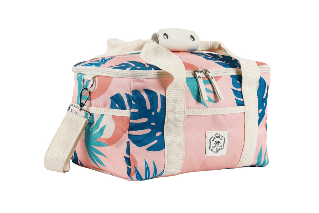 Blush Palm 15 Can Deluxe Cooler Bag, Insulated Lining, Removable Shoulder Strap, Storage Pocket