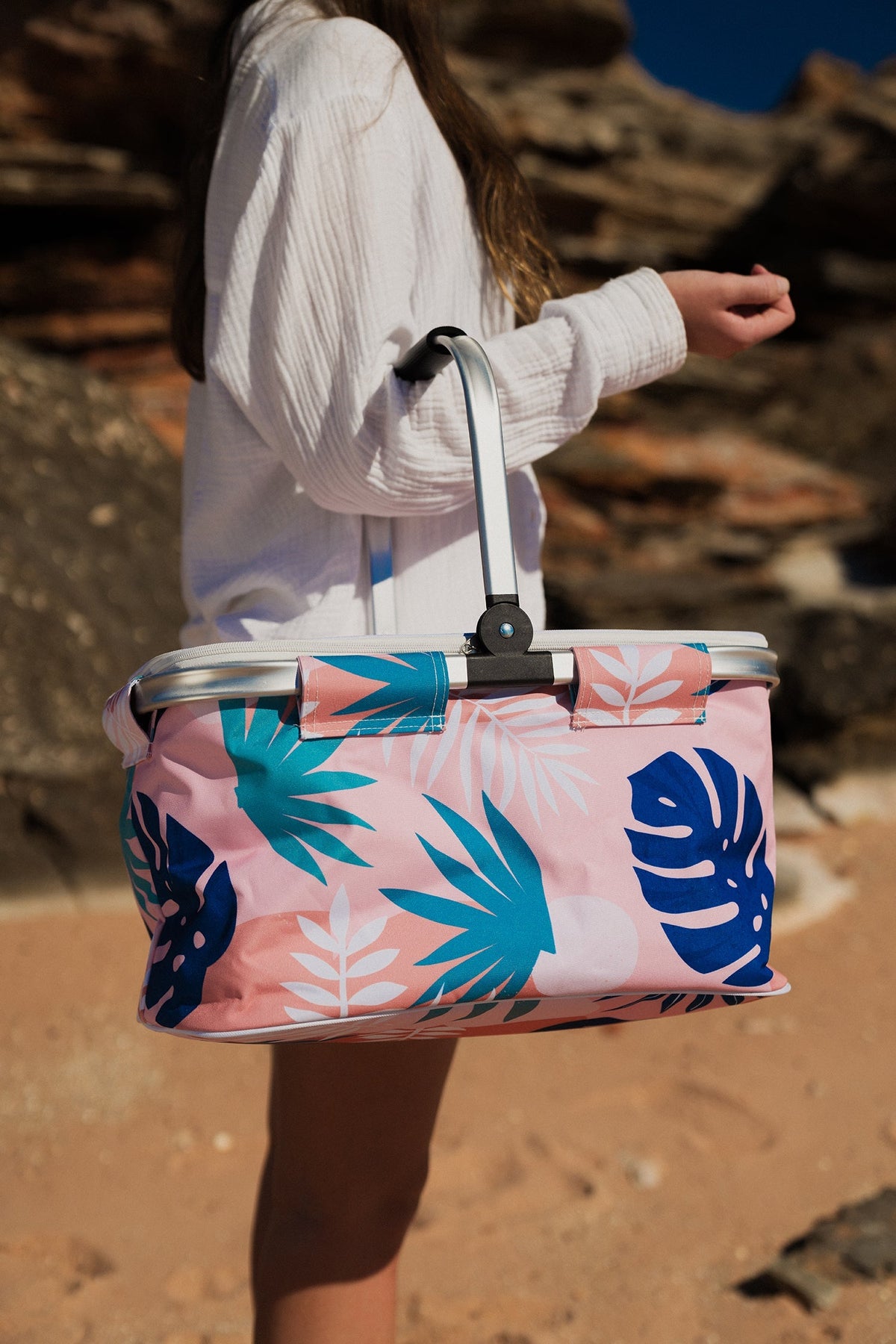 Blush Palm Insulated Market Cooler Bag, Aluminium Frame, Fully Zipped, Collapsible - view 3