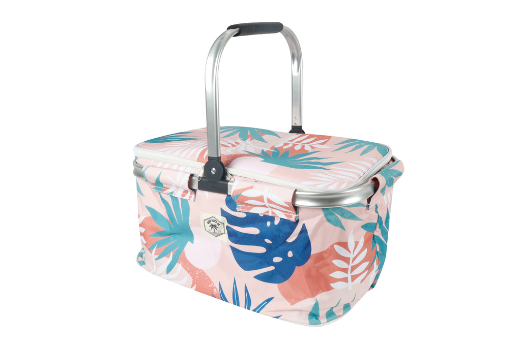 Blush Palm Insulated Market Cooler Bag, Aluminium Frame, Fully Zipped, Collapsible