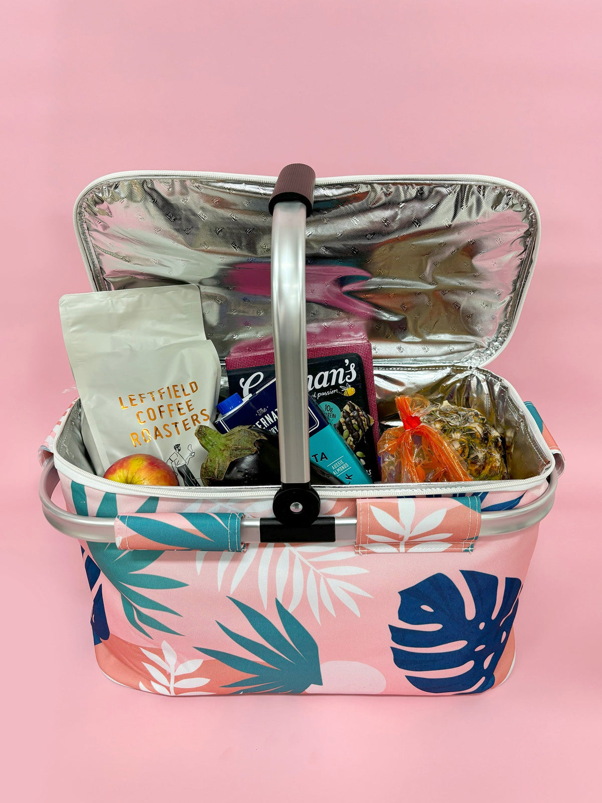 Blush Palm Insulated Market Cooler Bag, Aluminium Frame, Fully Zipped, Collapsible - view 2
