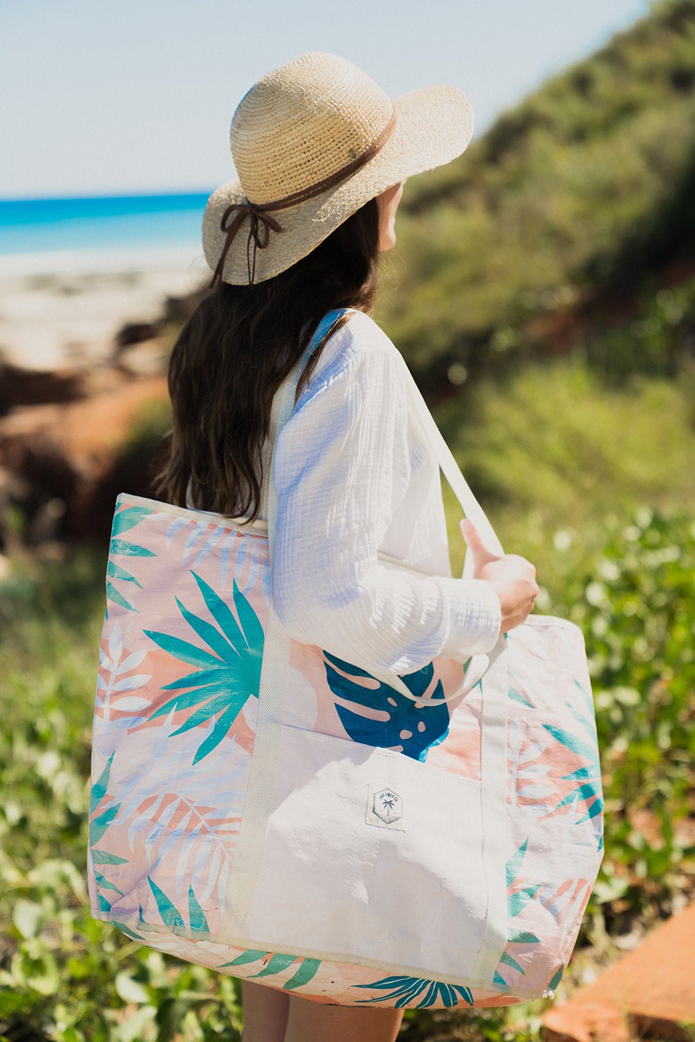 Blush Palm Jumbo Shopping Tote Beach Bag, Dual Handle, Waterproof & Lightweight - view 2