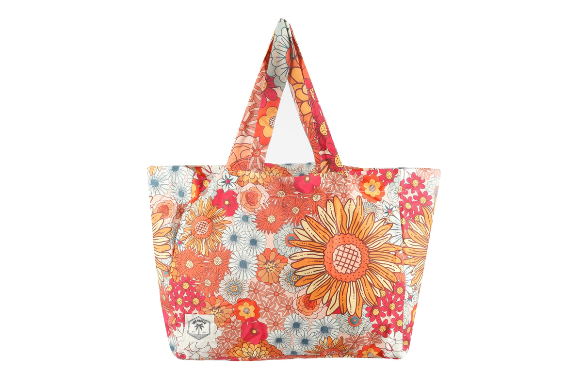 Retro Summer Eco Folding Shopping Tote Bag, 2 Internal Pockets, Handles