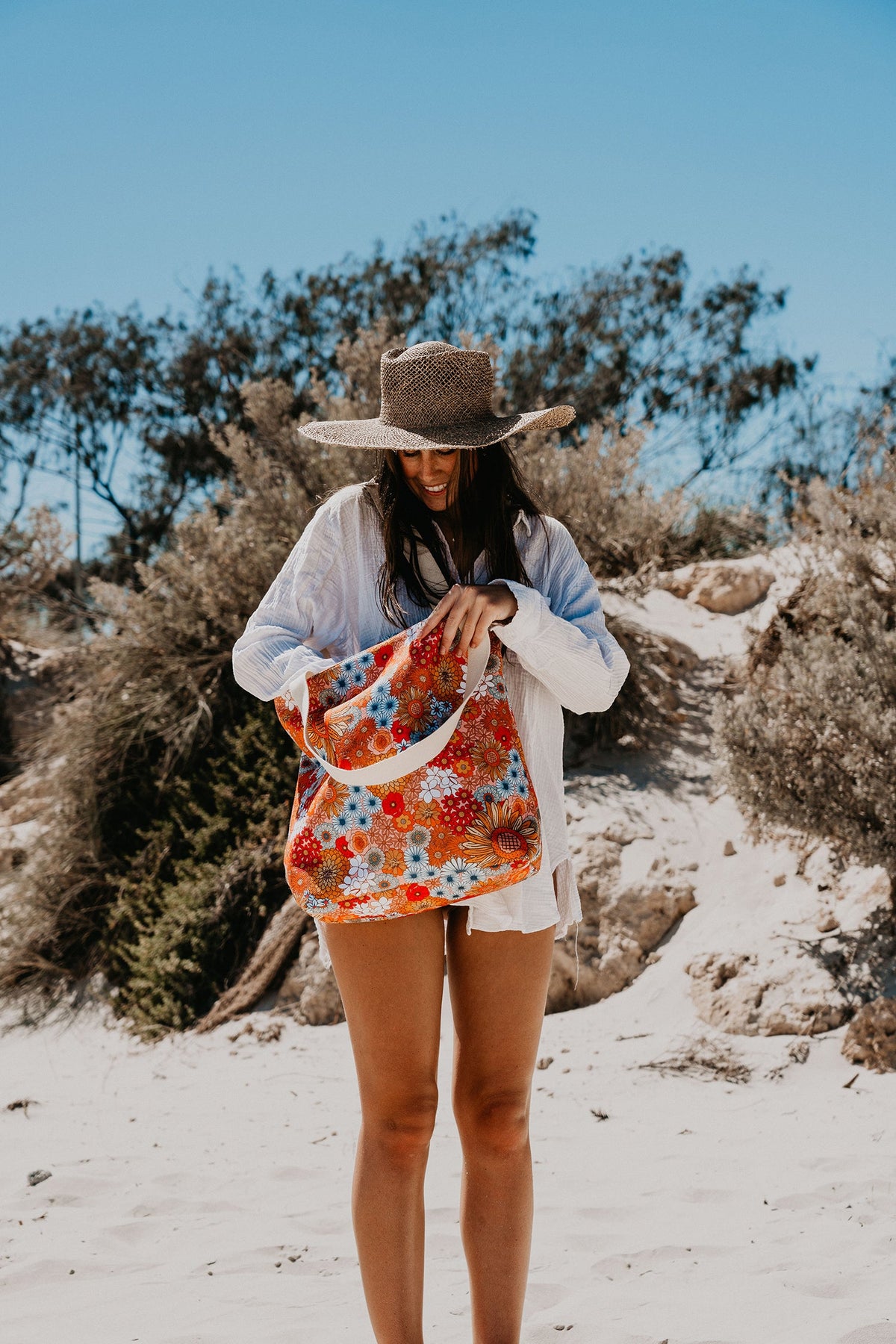 Retro Summer Beach Shopping Bag, Inner Pocket, Carry Handles - view 5