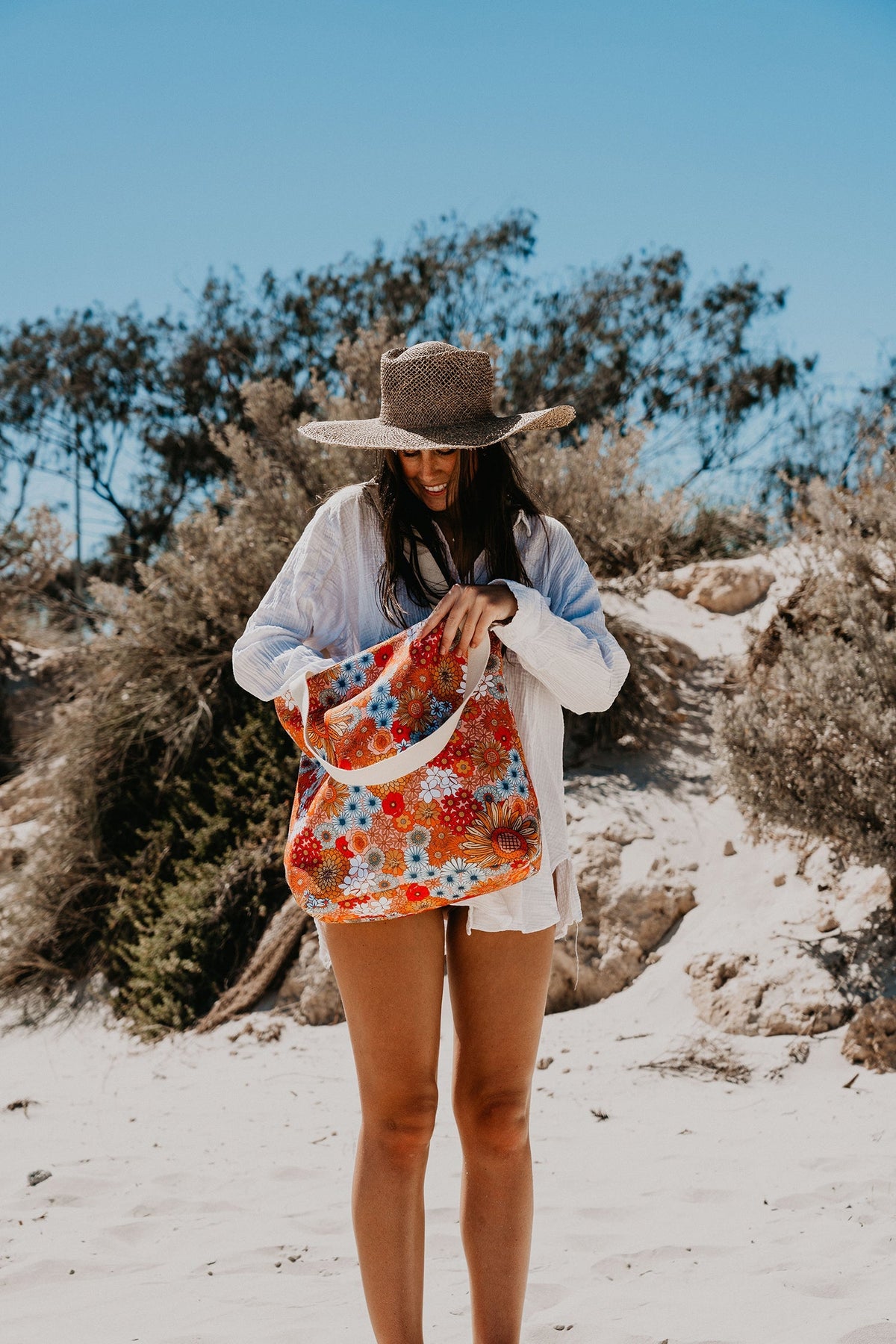 Retro Summer Beach Shopping Bag, Inner Pocket, Carry Handles - view 5