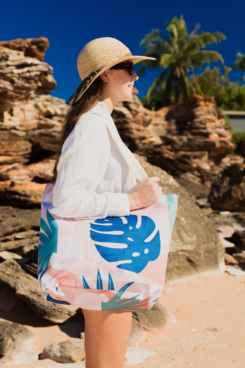 Blush Palm Beach Shopping Bag, Inner Pocket, Carry Handles - view 5