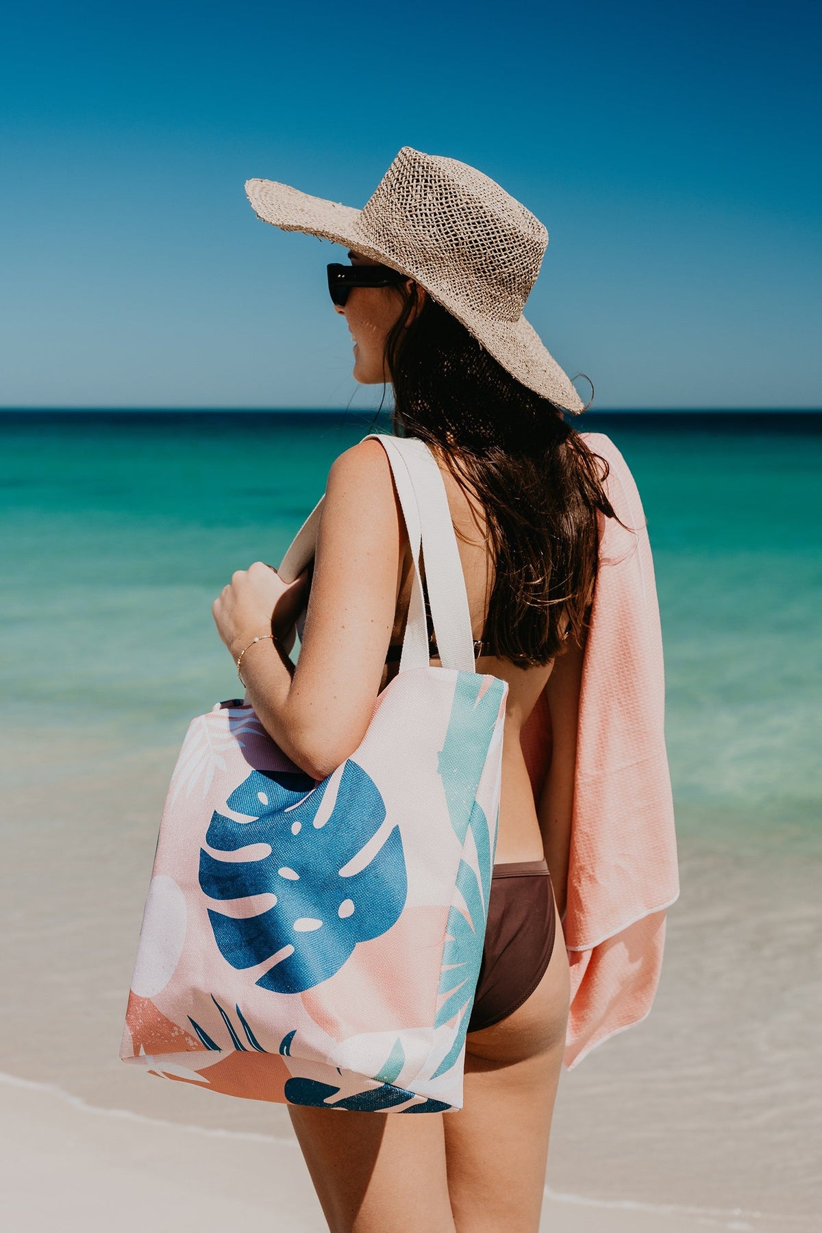 Blush Palm Beach Shopping Bag, Inner Pocket, Carry Handles - view 2