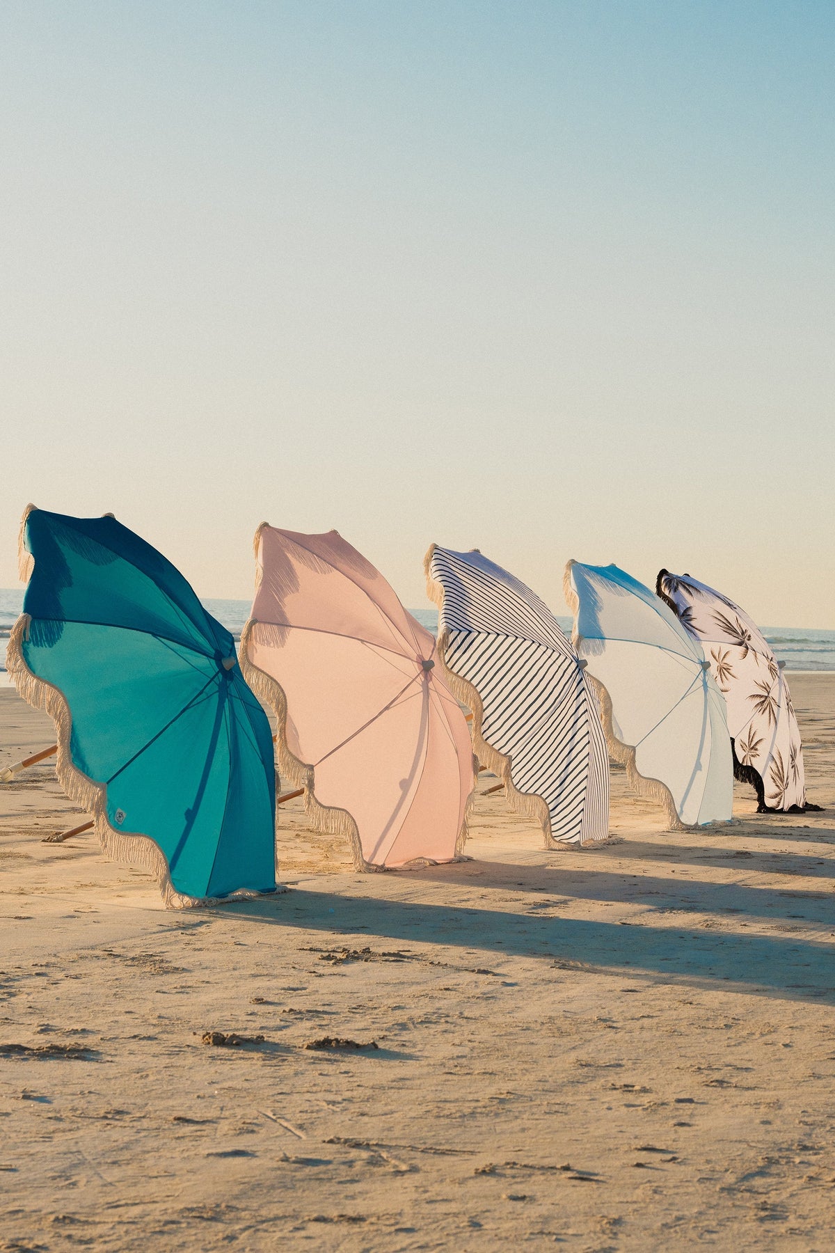 Bay Blue 1.75m Premium 100% Canvas Beach Umbrella, UV50+, Wood Pole, Cotton Tassels, Tilting Mechanism, Sand Screw - view 3