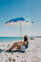 Peacock Paradise 1.75m Premium 100% Canvas Beach Umbrella, UV50+, Wood Pole, Cotton Tassels, Tilting Mechanism, Sand Screw -