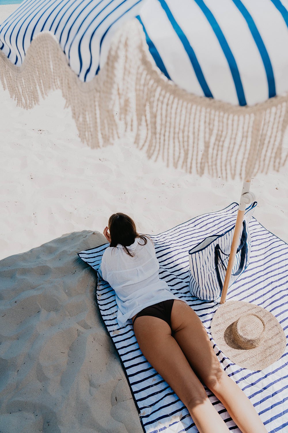 Mediterranean 1.75m Premium 100% Canvas Beach Umbrella, UV50+, Wood Pole, Cotton Tassels, Tilting Mechanism, Sand Screw - vie