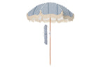 Mediterranean 1.75m Premium 100% Canvas Beach Umbrella, UV50+, Wood Pole, Cotton Tassels, Tilting Mechanism, Sand Screw - vie