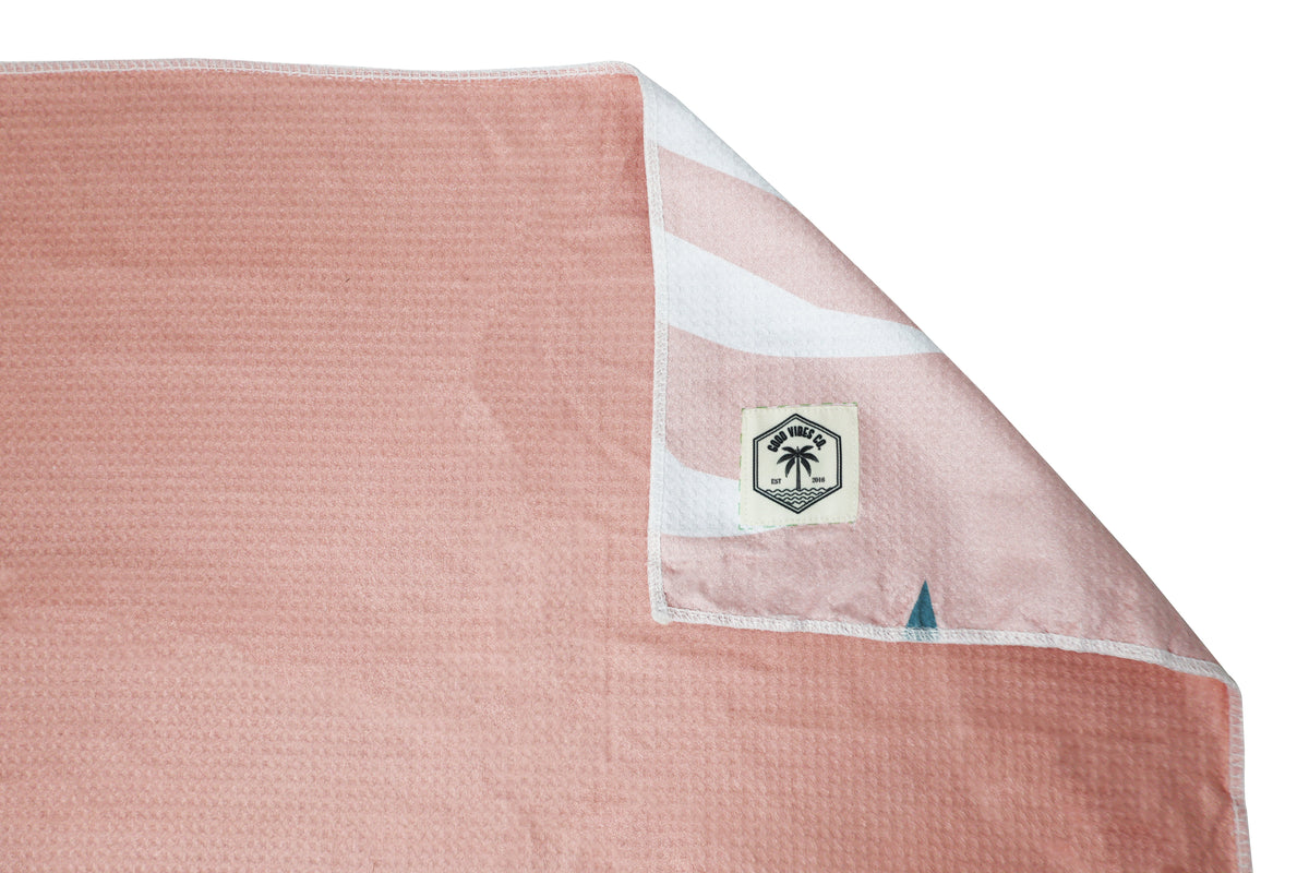 Blush Palm 160cm Premium Waffle Beach Towel with Storage Bag, Double Sided, Eco Friendly, Sand Free, Quick Dry, Ultra Absorbe