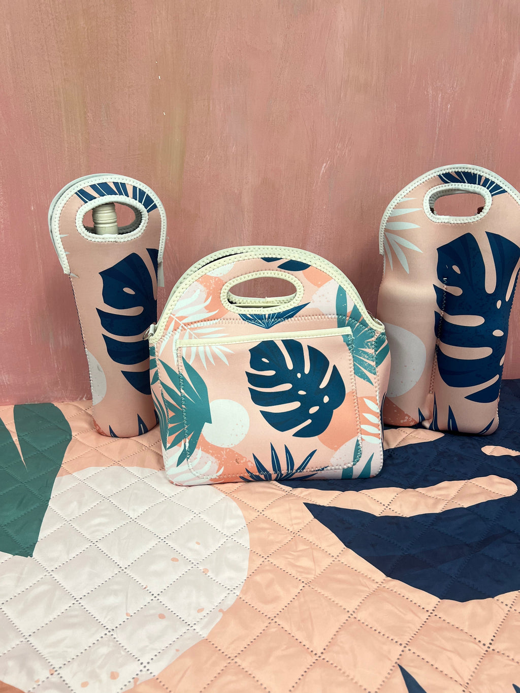 Blush Palm Neoprene Double Bottle Holder Bag - view 2