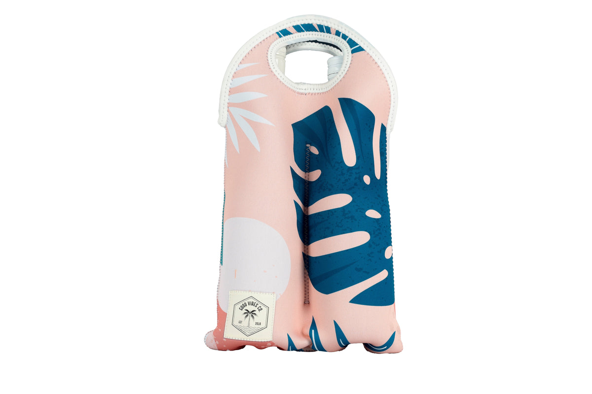 Blush Palm Neoprene Double Bottle Holder Bag