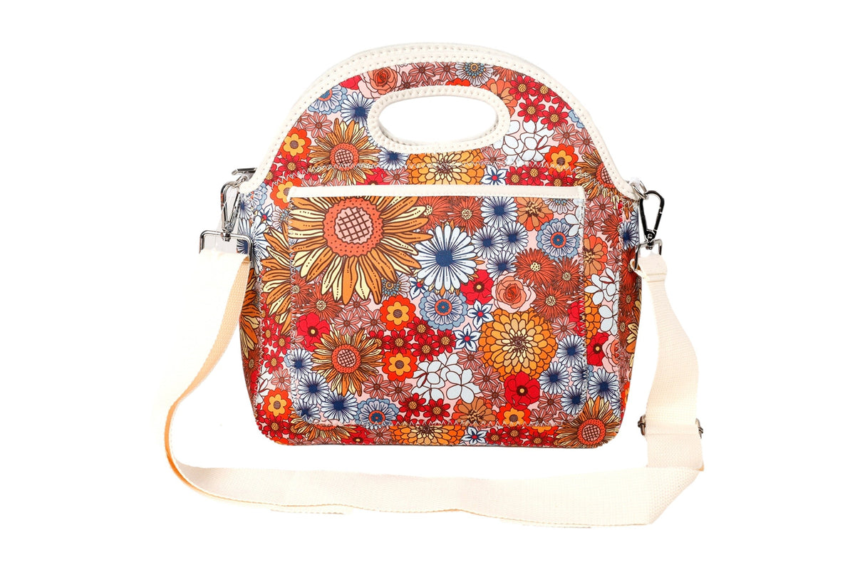 Retro Summer Neoprene Lunch Bag with Shoulder Strap