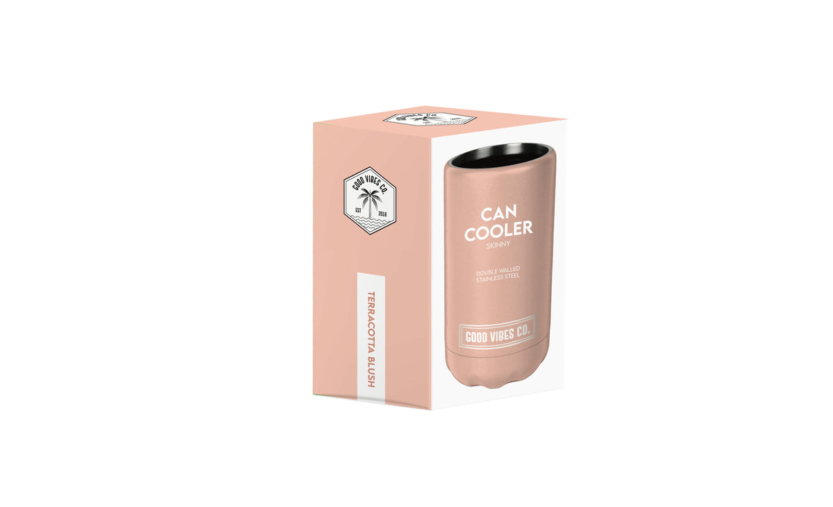Terracotta Blush Insulated Double Wall Stainless Steel Skinny Bottle Can Cooler - Suits Slim Bottles and Seltzer Style Cans -