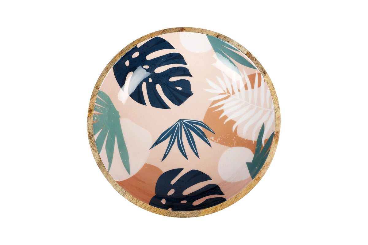 Blush Palm Mango Wood and Enamel Salad Bowl 31cm - view 2